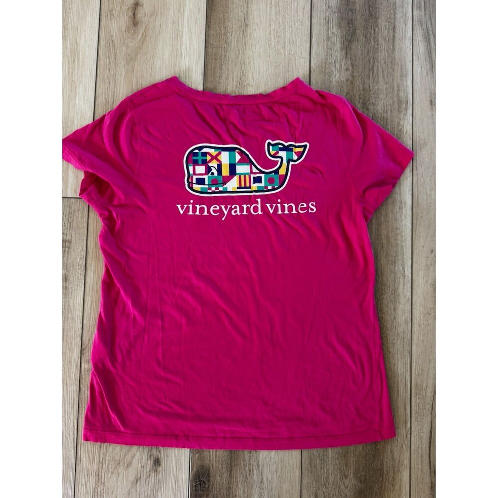 Vineyard Vines Women's Small Pink T-Shirt World Flag Patchwork Whale Logo